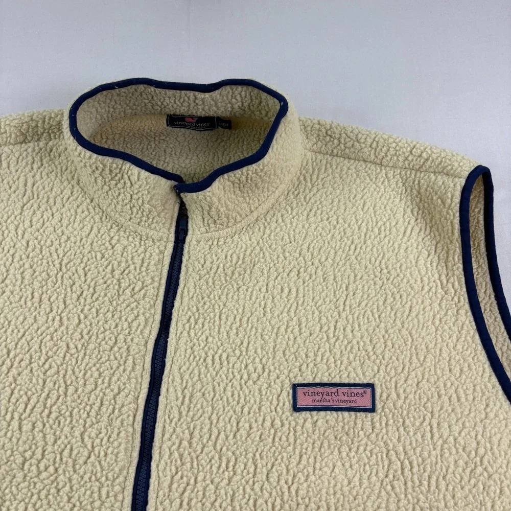 Vineyard Vines Vest Mens 4XB Big Beige Fleece Sherpa Full Zip Preppy Casual